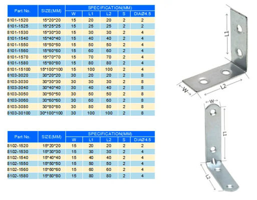 Bracket de metal de ángulo Bracket de estante Bracket de lado único Bracket de tamaño personalizado para la construcción de madera